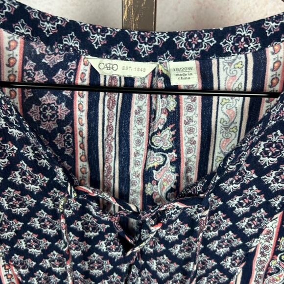 CATO boho indie artisan top size 18W 20W boho folk calico mixed print shirt - Picture 3 of 4